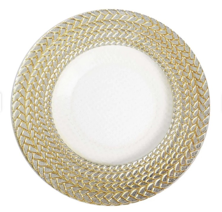 Silver Gold braided rim glass charger